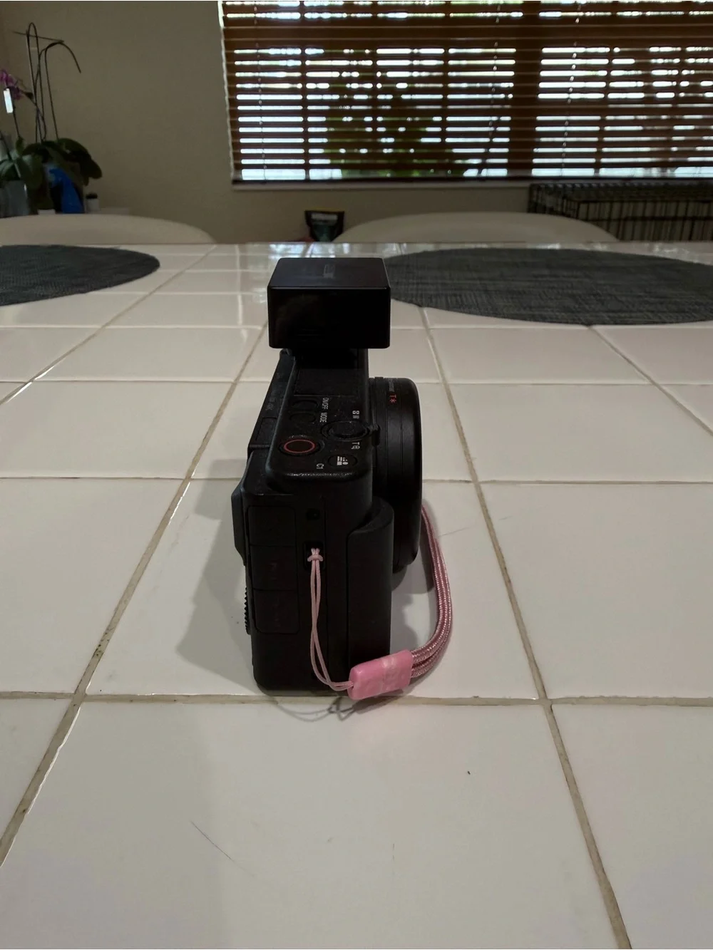 Sony Black Compact Digital Camera with Detachable Flash and Pink Strap